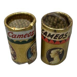 Vintage Golden Cameo Matches Cylinder Box Never Used Full Wooden Lot of two Mini